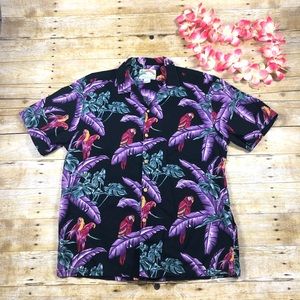 Paradise Found Hawaiian Parrot Button Up Shirt L